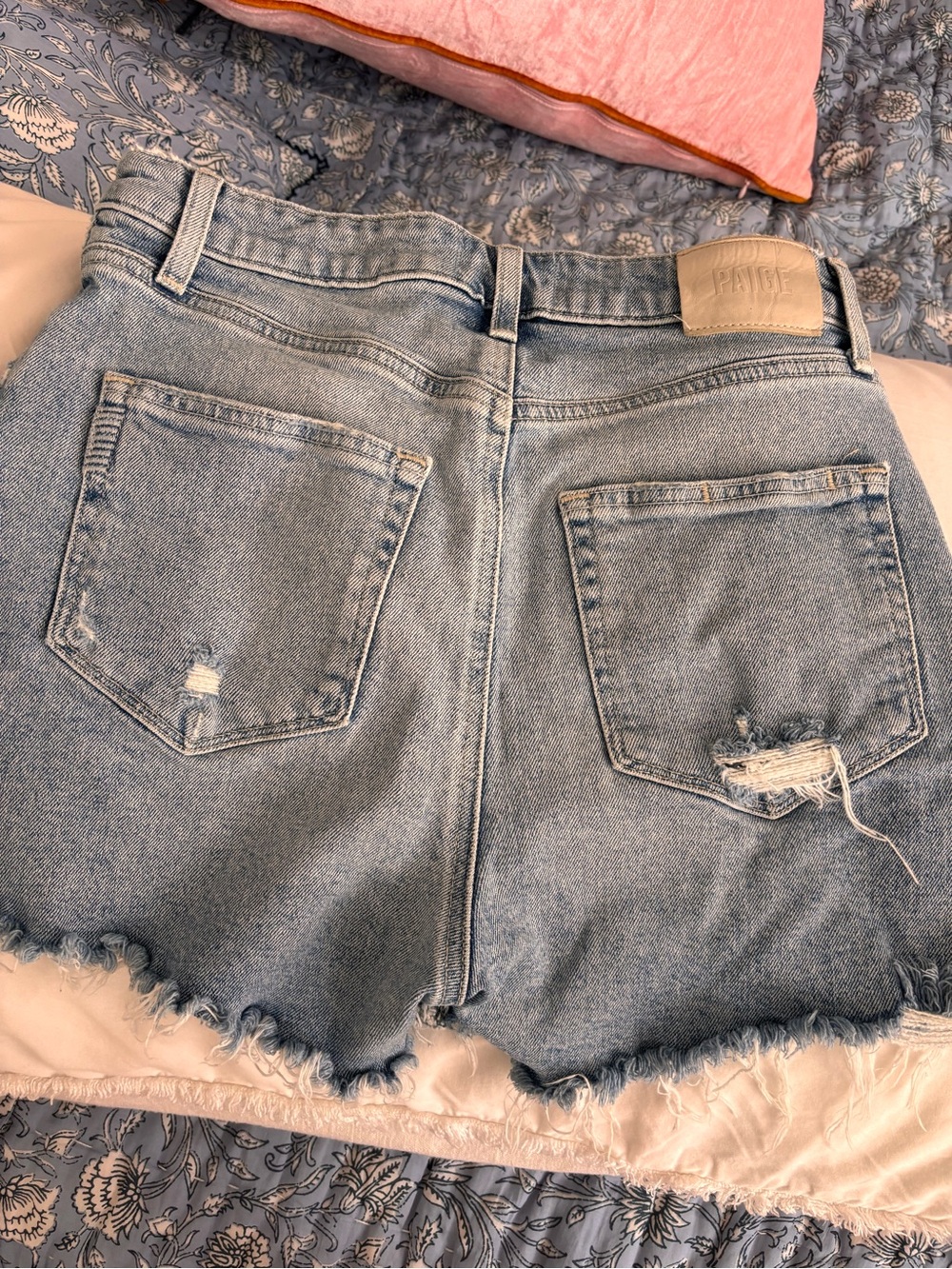 PAIGE Light Blue Distressed Denim Cutoff Shorts